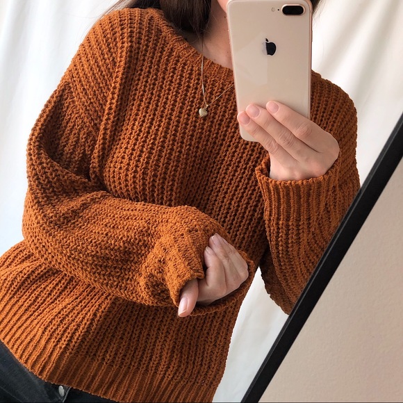 CHENILLE CABLE KNIT SWEATER — In Rust - Picture 5 of 7